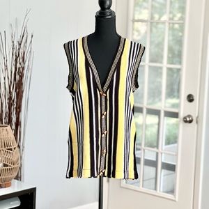 Lady Roi Vintage Striped Hippy Vest Yellow And Black Medium